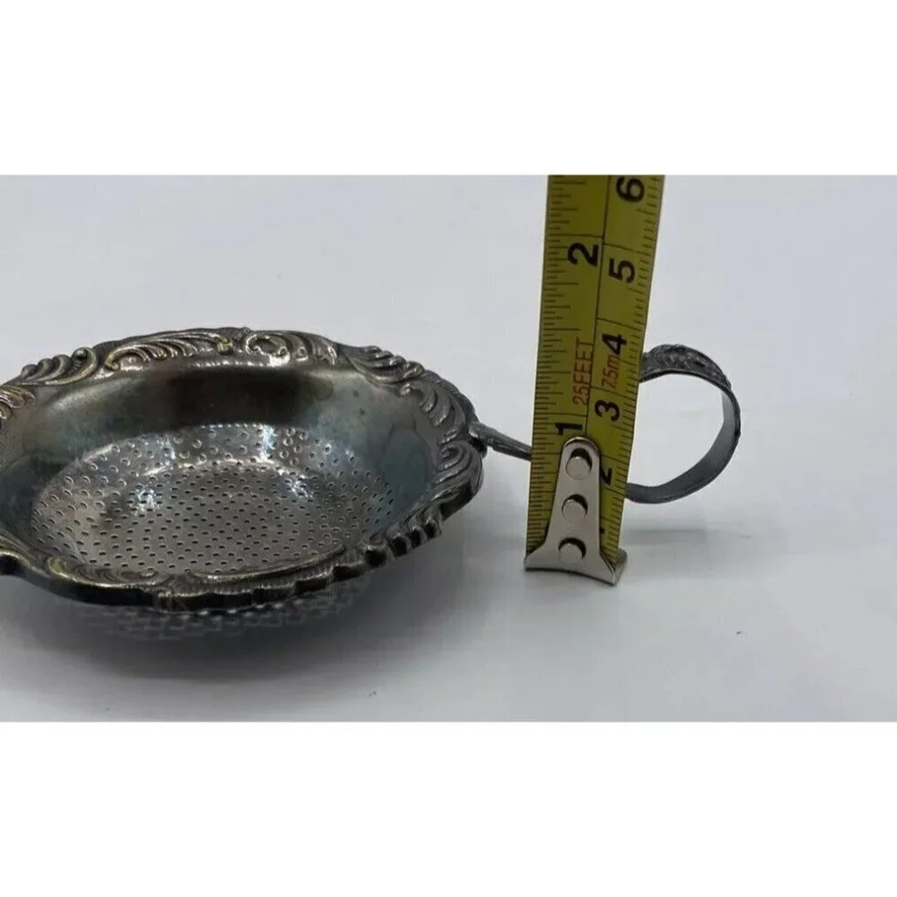 Vintage Silver Tone Tea Strainer with Handle V Nelle Retro Regency Detailed